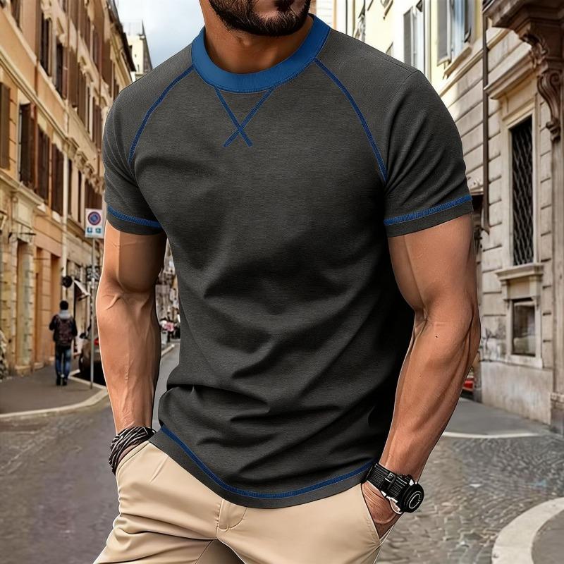 

Mens Dark Gray Crew Neck Short Sleeve T-Shirt with Blue Contrast Stitching S серый