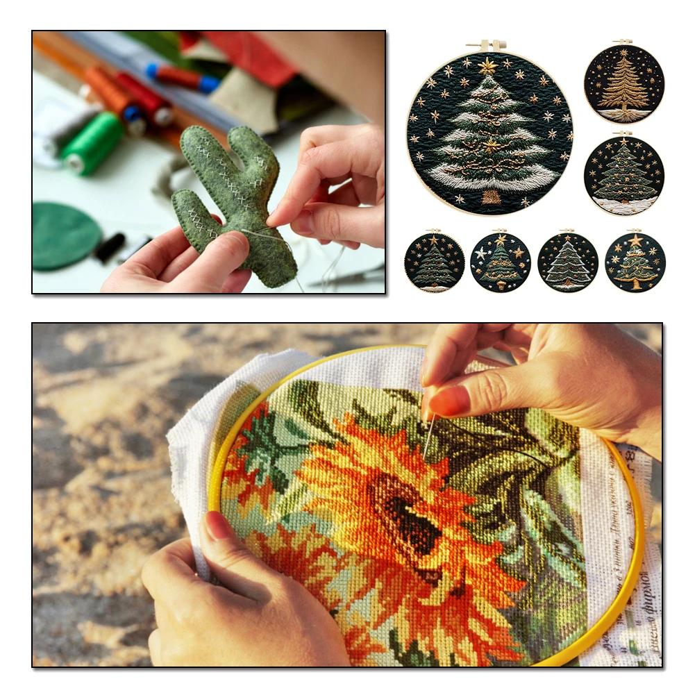 Christmas Tree Stamped Cross Stitch Embroidery Kits with Hoop Cloth Color Thread