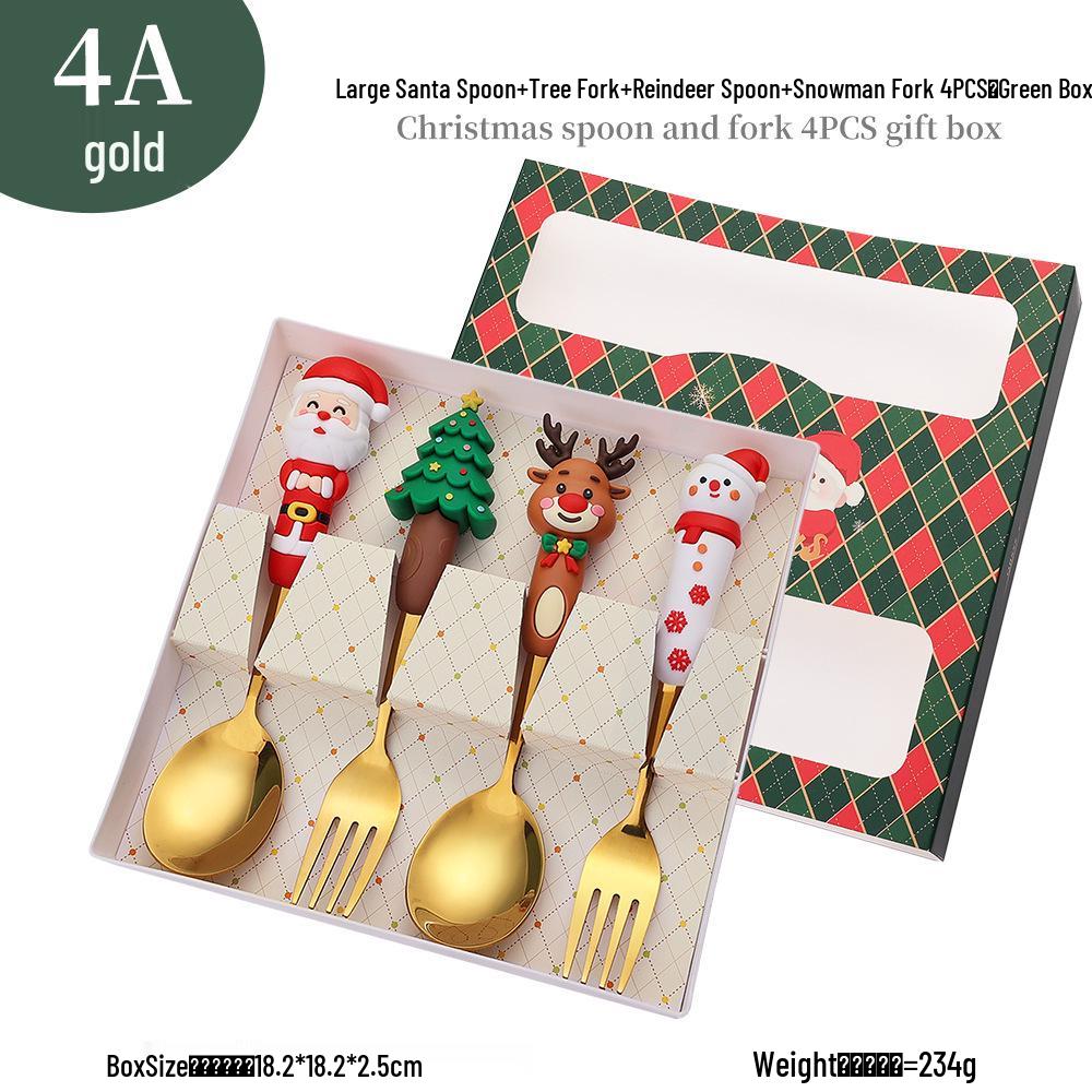 Cross-Border Christmas Cartoon Cutlery Set: Cute Tree & Snowman Dessert Spoons & Forks in Gift Box
