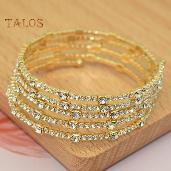Adjustable Opening Alloy Bracelet Shiny Rhinestones Multi Layer Design Bangle Wristband Wrist Jewelry