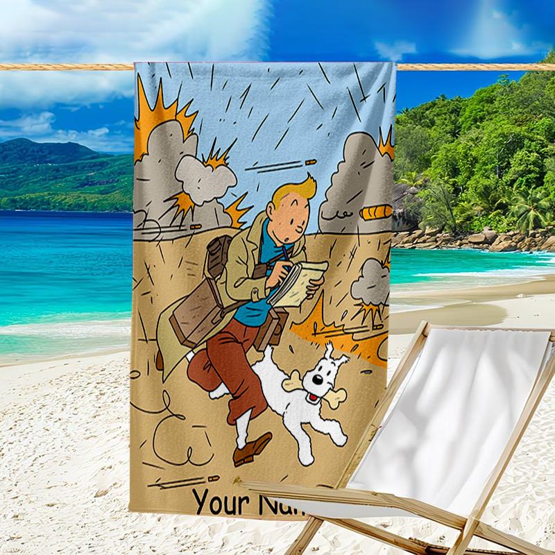 Personalisierbares Strandtuch Tintins Abenteuerstadt Strandtuch, Weiche Mikrofaser, Geschenk für Sie/Ihn, Geburtstag, für Pool, Strand, Reisen, Fan-Geschenke
