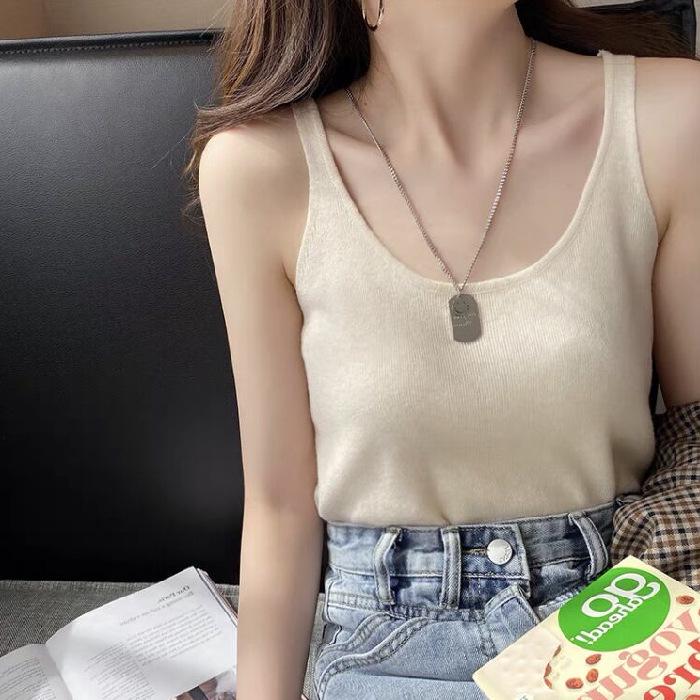 Sling 2024 Summer Slimming Ice Silk Knit Sleeveless Top for Women