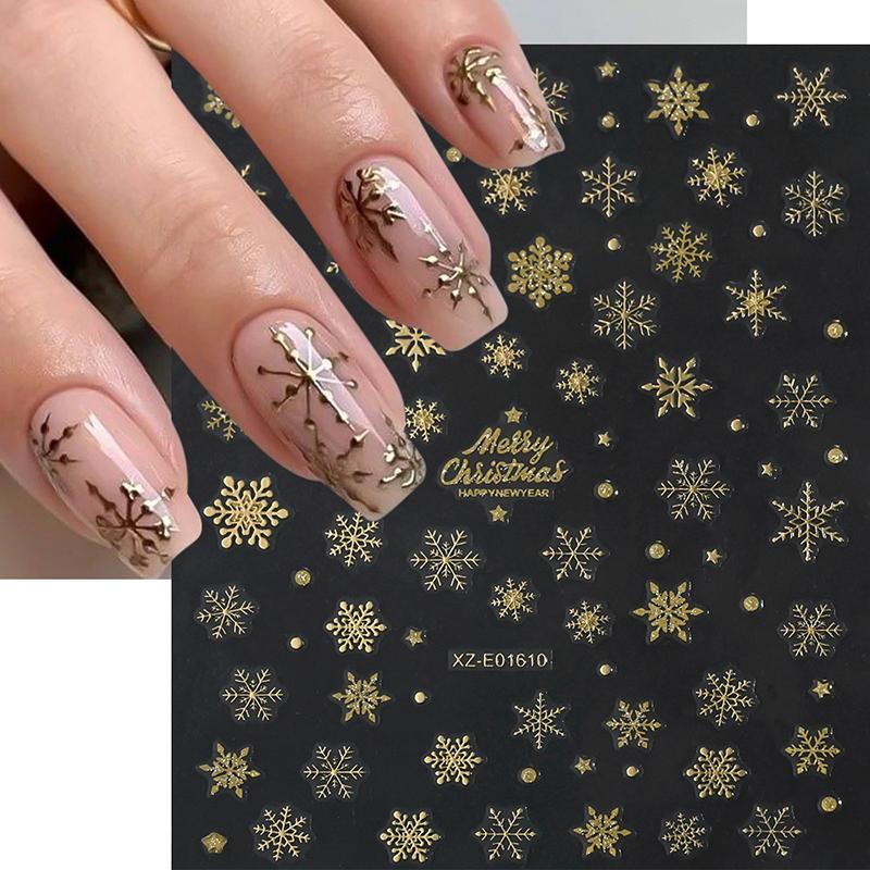 1Sheet Gold 3D Christmas Nail Foil Stickers Sparkling Snowflake Christmas Tree Snow Globe Snowflake Nail Slider Nail Stickers