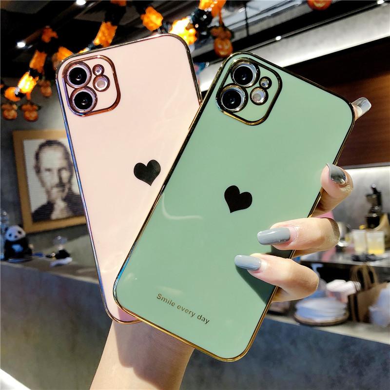 Phone Case For Iphone 14 13 12 11 Pro Max Xr X Xs Max 14pro Max 11 Pro Electroplated Love Heart Painted Soft Tpu Case Cover