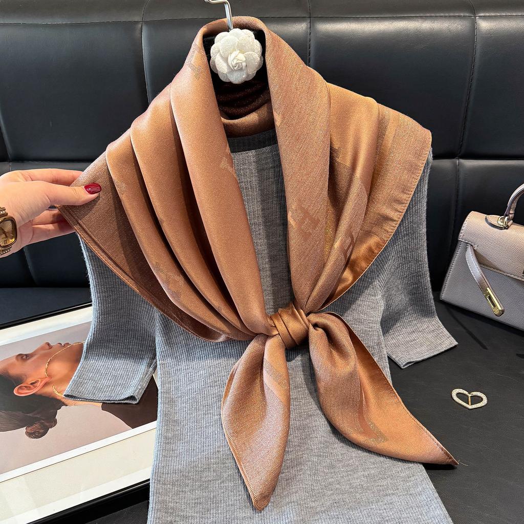 Classic H Temperament Silk Scarf Women'S Tencel Cotton Trend Versatile Imitation Silk Scarf Scarf 90 Square Scarf