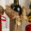 European & American Christmas Wine Bottle Cover with Bow Knot and Burlap Fur Collar