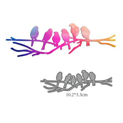 Six Birds Stop On A Tree Branch Art Pattern Metal Cutting Dies for Scrapbooking Embossing Stencils Card Making Craft Decor