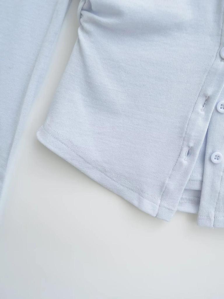 American Style Women's Waist-Cinched Button-Down Cardigan Vest and T-Shirt Two-Piece Set