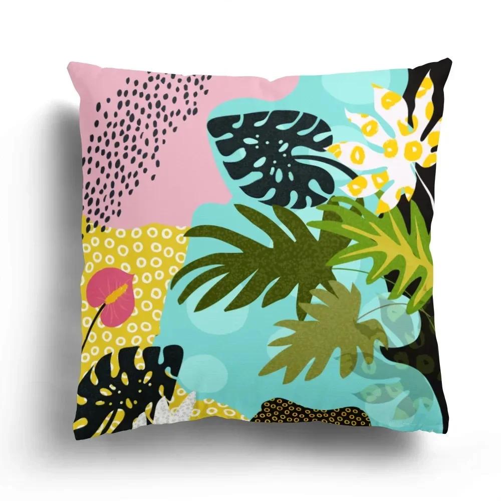 Office Sofa Car Cushion Cover Luxury Home Decoration Pillow Cover Creative Leaves Tropical Plant Pattern