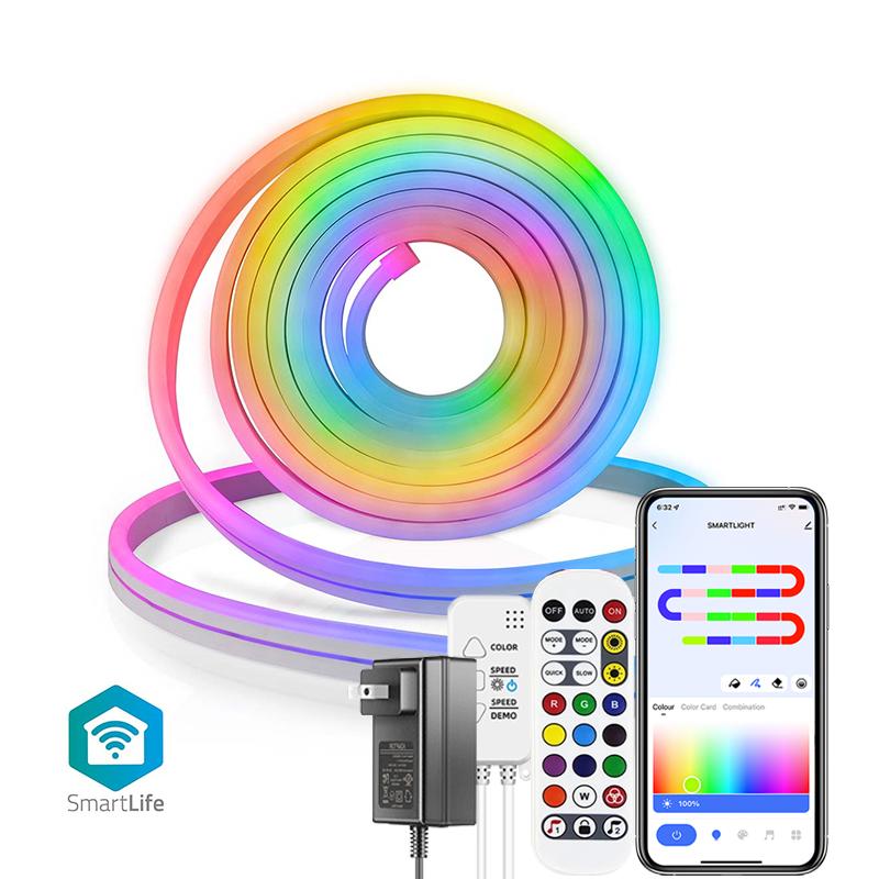 

TUYA Neon LED Strip Lights 12-24V 84LEDs/M Silicone Neon Rope Light with Music Sync RGBIC Dreamcolor Chasing Strip Tape for Room 1M&US-plug