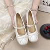 Ballet shoes women's new French one-word with light mouth with skirt single shoes bow flat Mary Jane shoes