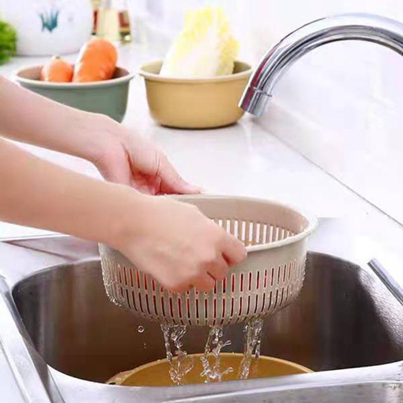 Hui Si Dual-Layer Kitchen Colander and Storage Basket for Fruits and Vegetables