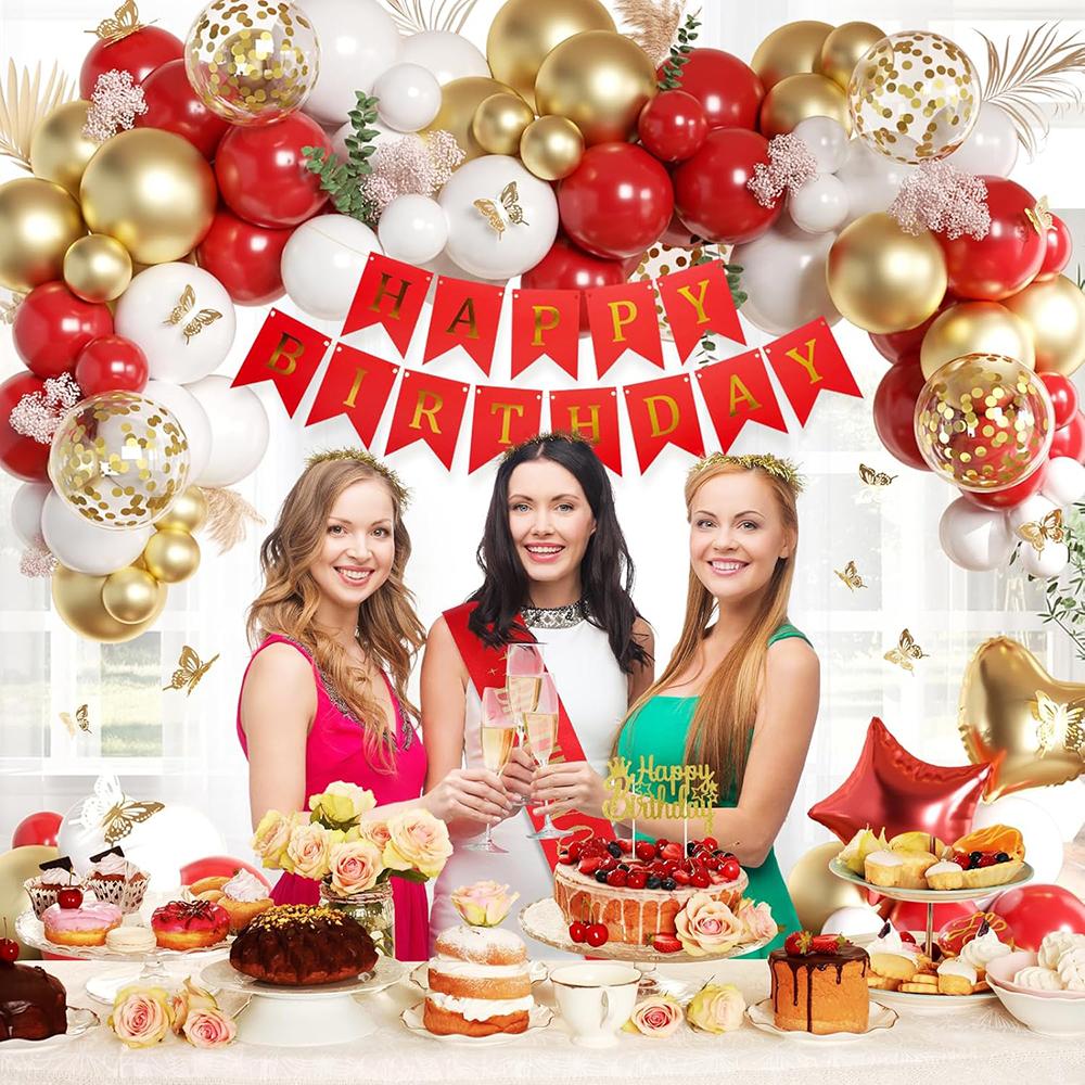 New Year Red Balloons Garland White Gold Confetti Balloon Arch Kit Wedding Bridal Shower Home Party Decoration Background Globos