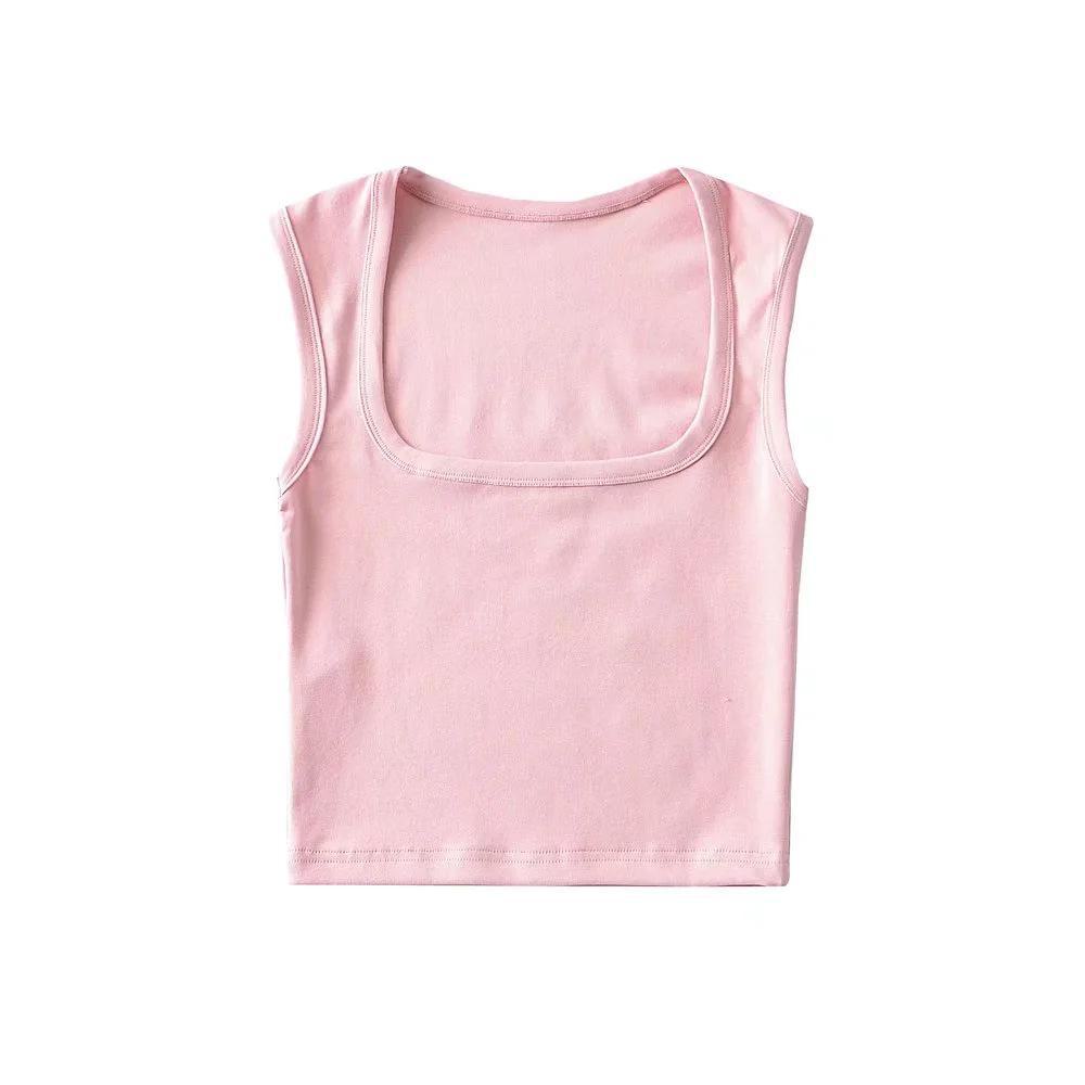 

Летний сексуальный облегающий топ без рукавов с квадратным вырезом для женщин M розовый