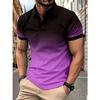 Colour Blocking Gradient Tops Daily Casual Lapel Short Sleeve Polo Shirt Man