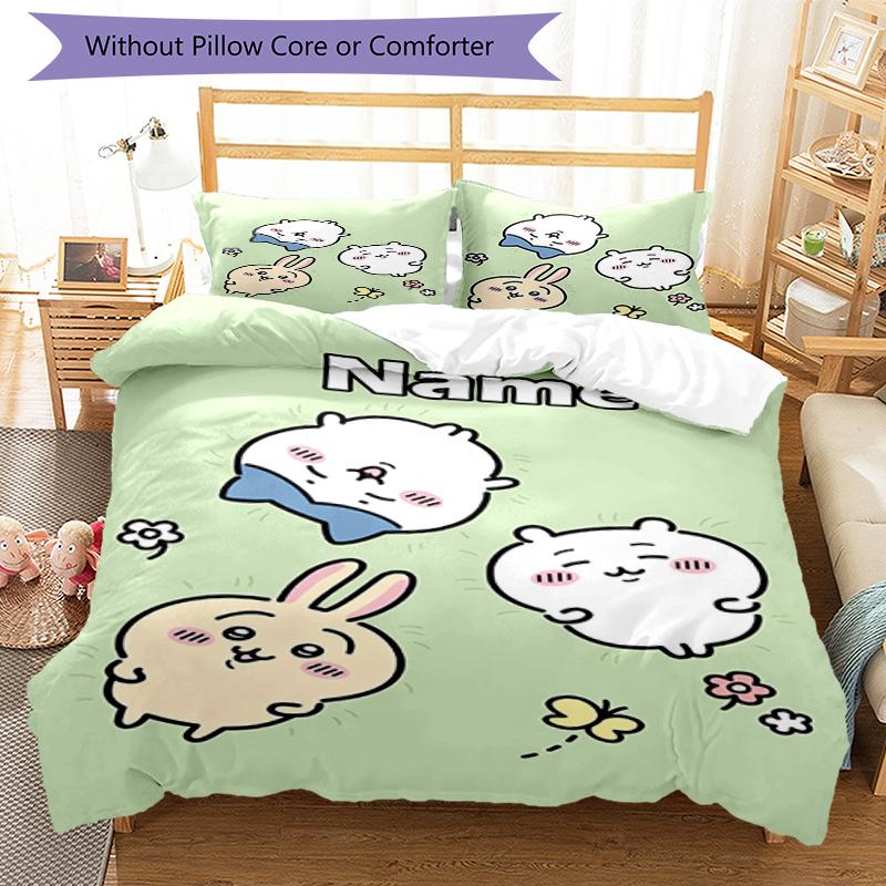 3pcs Custom Name Usagi Bedding Set Duvet Cover Closure Includes 1 Duvet Cover & 2 Pillowcases, Soft and Comfortable for All Seasons.