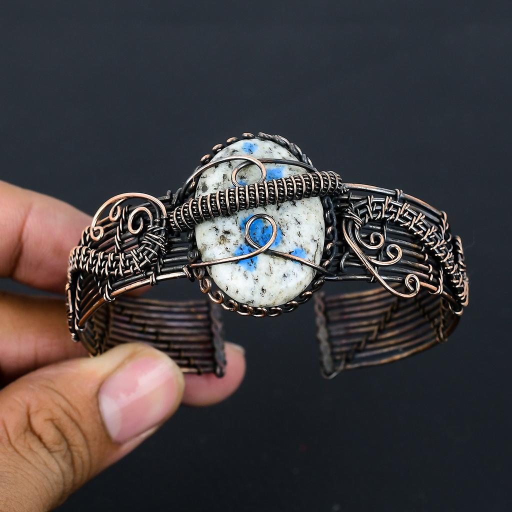 K2 Jasper Handmade Copper Wire Wrap Bangle Adjustable O2Q08