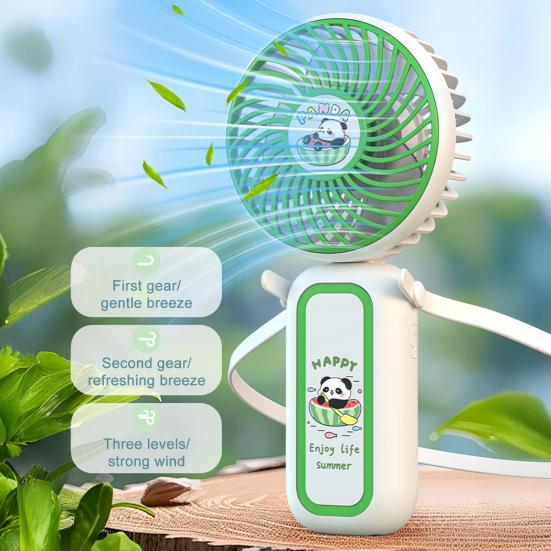 Cartoon Panda Folding Handheld Fan 3 Speed Hanging Neck Fan Portable Travel Outdoor Summer Small Personal Desk