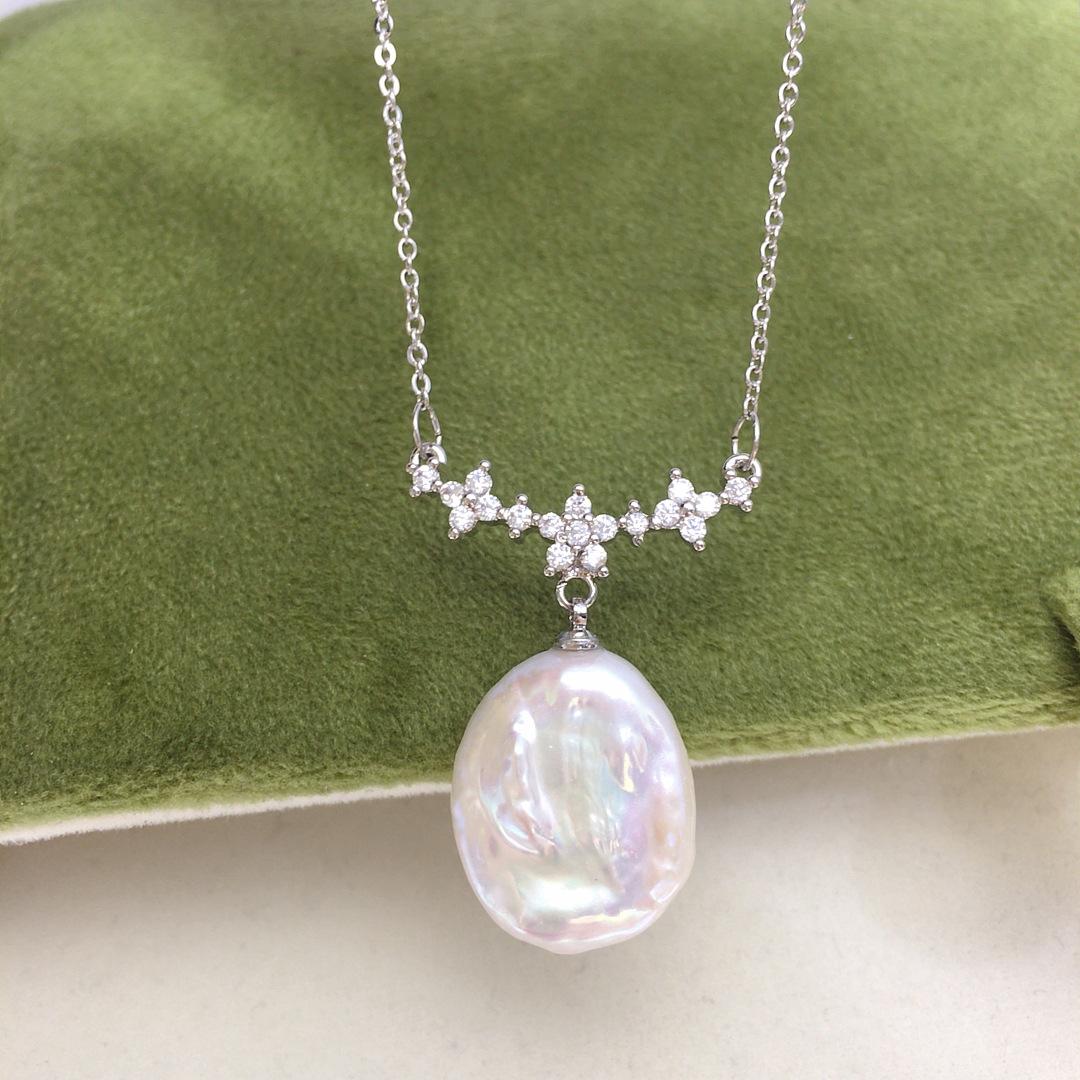 Aurora Colorful Baroque Round Baroque Fairy Necklace Natural Freshwater Pearl Pendant Clavicle Chain