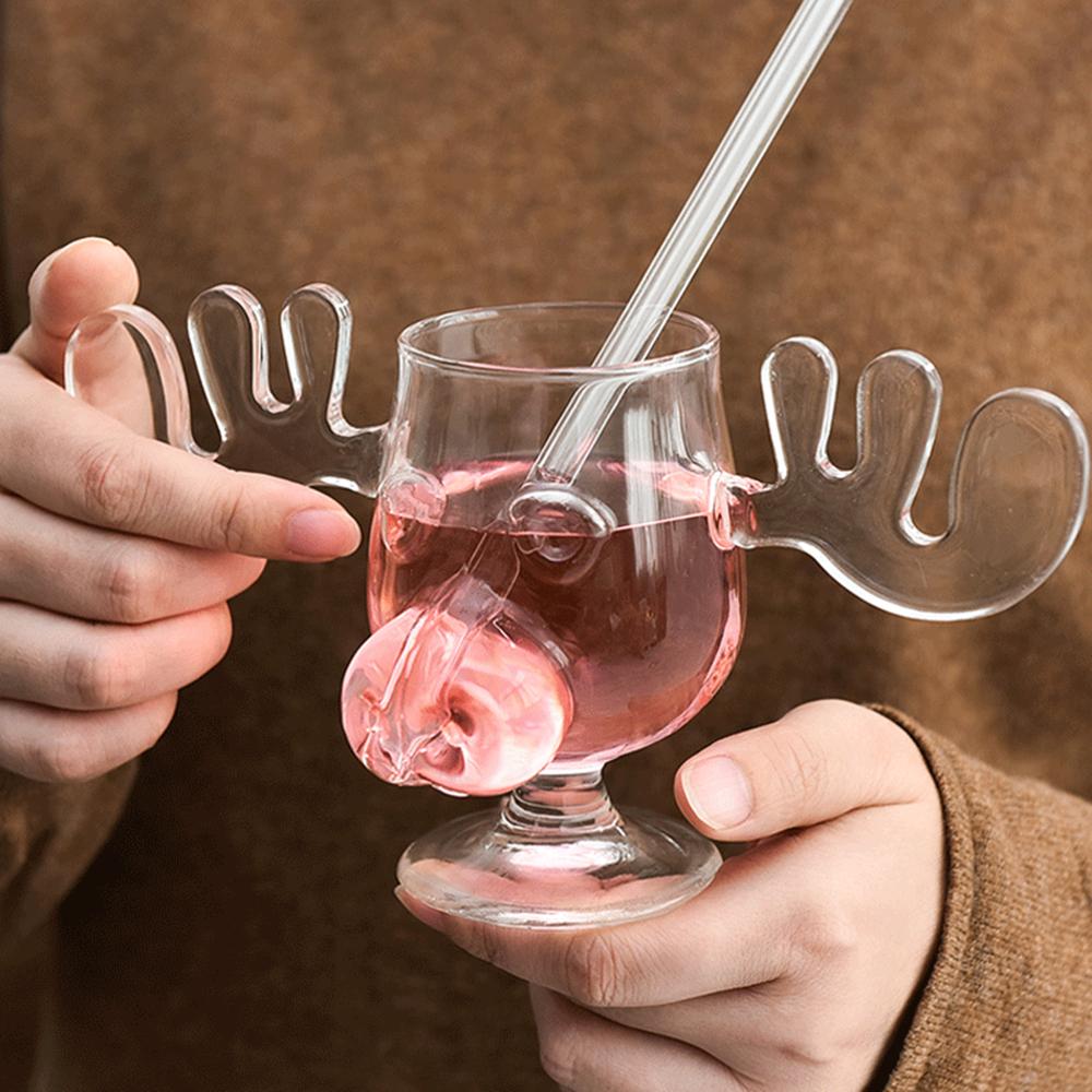 Christmas Glass Mug – Antler, Santa Claus, Reindeer Transparent Cups for Wine, Milk, Coffee Gifts
