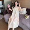 D Oh Mida Summer New Loose Casual Comfortable Cloud Cotton Printing Medium and Long Nightdress Loungewear Pajamas Women