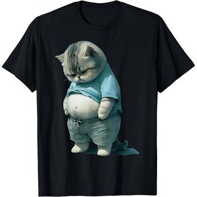 Cute Funny Fat Cat Graphic Cotton T-Shirts Men Women O-Neck Short Sleeve Tshirts Hip Hop Oversized Harajuku Tops Clothing Tees
