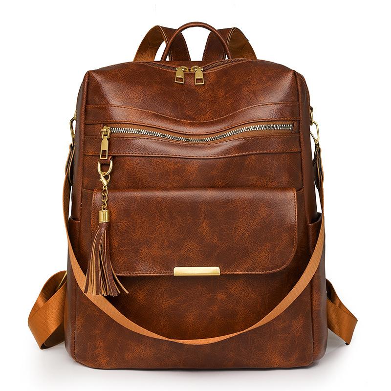 

Женский рюкзак, Европейский и американский ретро универсальный рюкзак, Женский с ощущением высокого класса, Рюкзак с кисточками большой вместимости для женщин коричневый