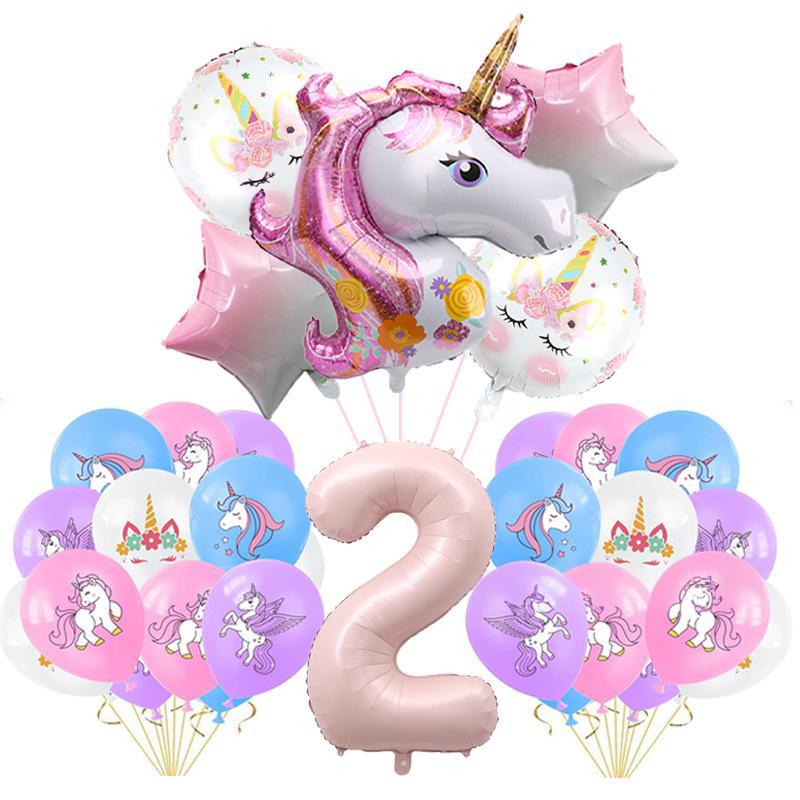 Pink Color Unicorn Aluminum Film Printing Latex Balloon Set Children'S First Birthday Arrangement Surprise Gift