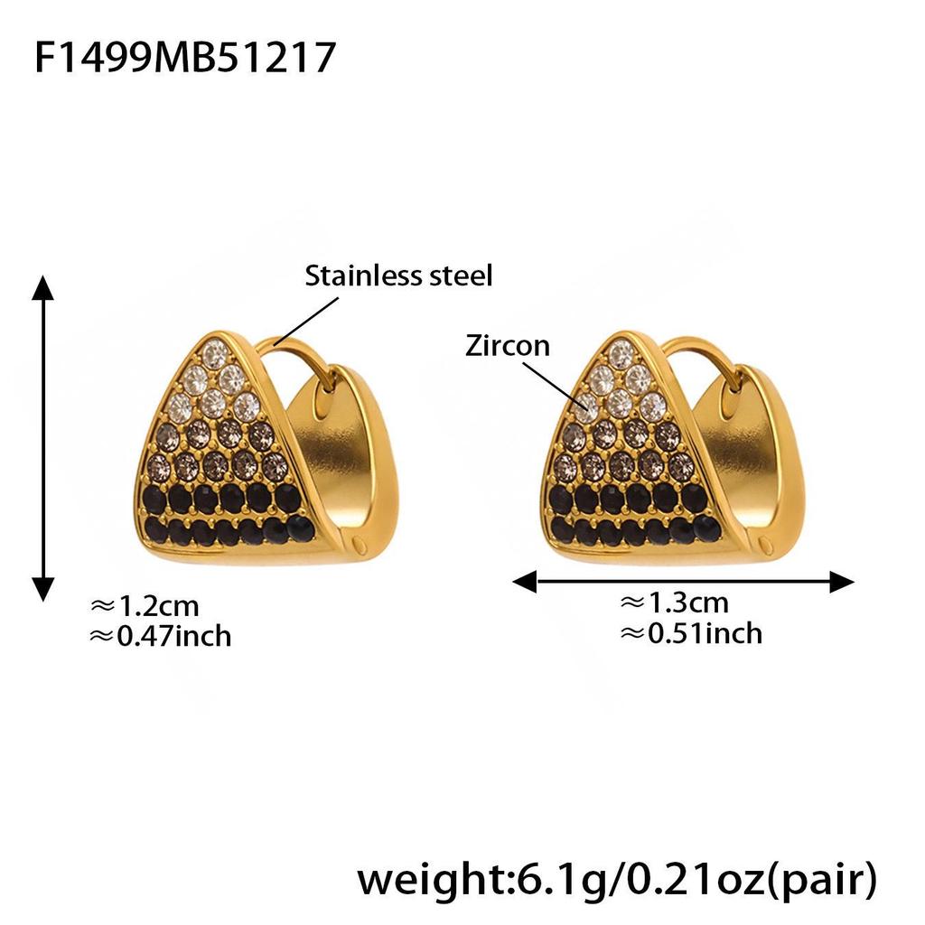 18K Gold Plated Geometric Triangle Zircon Earrings - Versatile, Elegant, Stainless Steel