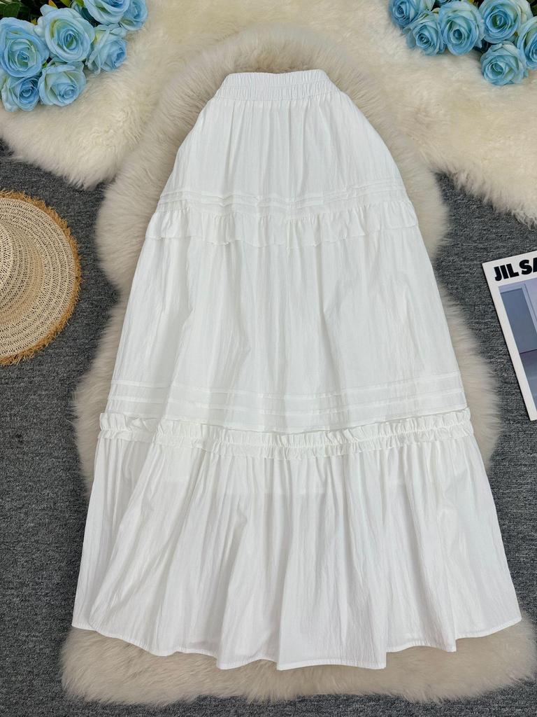 Japanese-Korean Patchwork Lace Midi Skirt - A-line, High-End, Versatile for Commute