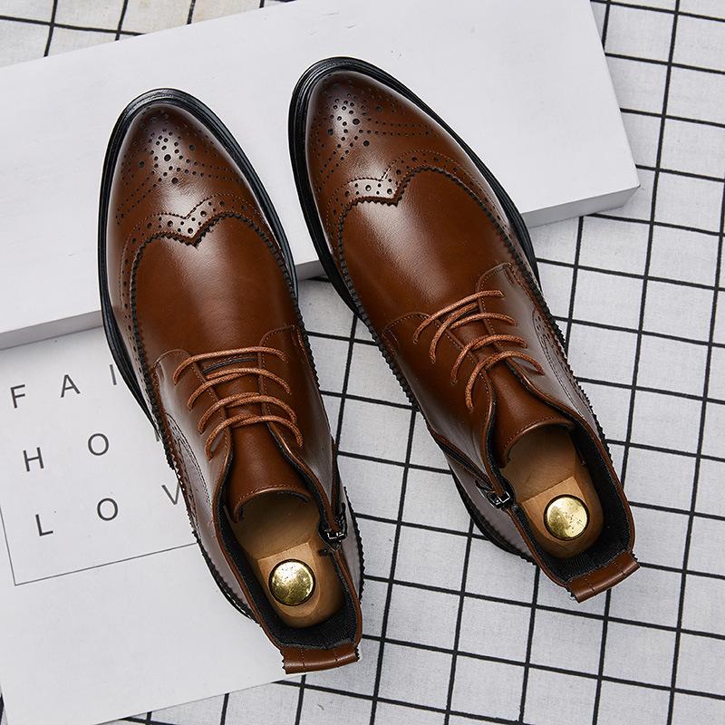 

Новый продукт мужские трендовые деловые высокие кожаные туфли короткие ботинки формальная мужская обувь Brock ретро модная обувь большого размера мужская 46 коричневый