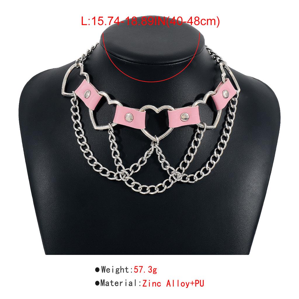 Women Hip Hop Punk Style Exaggerated Necklace Metal Texture PU Heart Jewelry Trendy Cool Personality Clavicle Necklace Jewelry