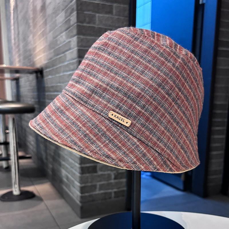 New retro plaid bucket hat autumn and winter face small fashion versatile basin hat British style sunshade sunscreen hat