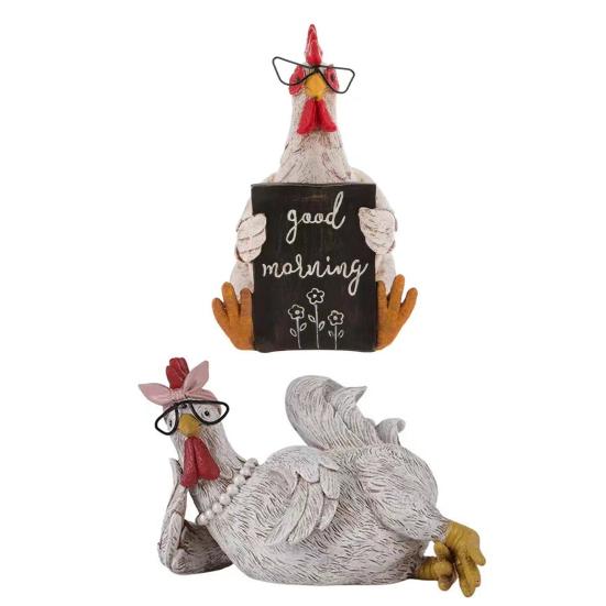 Rustic Rooster Figurine Resin Distressed Chicken Statue Farmhouse Style Rooster Sculpture for Thanksgiving Day Desktop Decoration