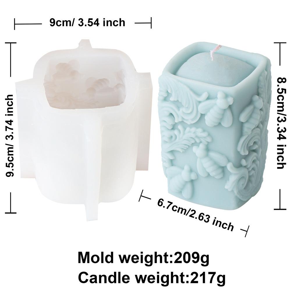 3D Retro Totem Relief Bee Honeycomb Candle Silicone Mold Cylindrical Square Column Pattern Cylindrical Candle Mould Gypsum Molds