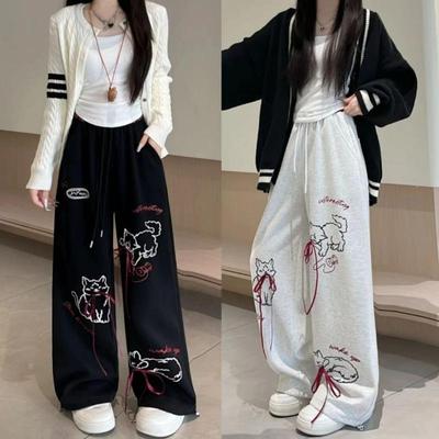 Pantaloni della tuta da donna con coulisse in bianco e nero, pantaloni larghi hip-hop da strada, pantaloni lunghi da donna, nuovi pantaloni estivi coordinati