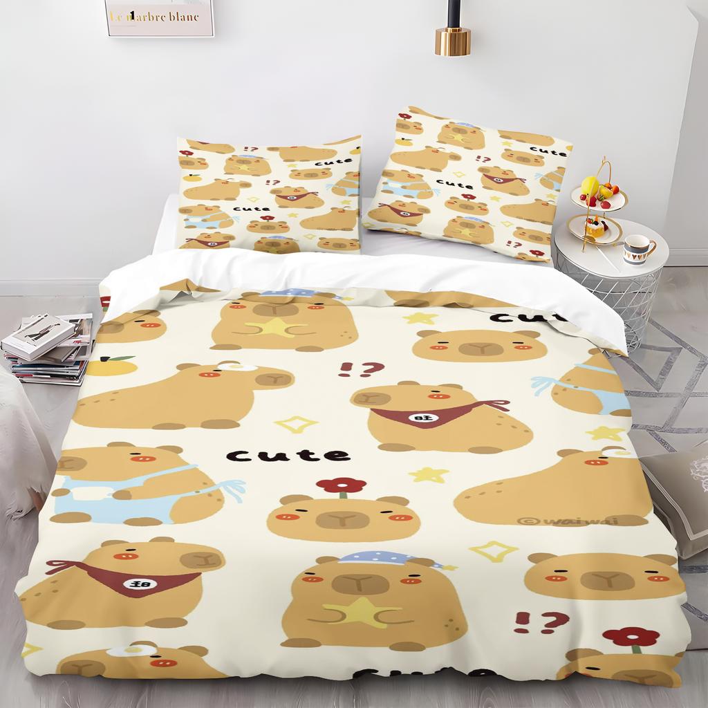 Anime Capybaras Duvet Cover Bedding Pillowcase Printed Children And Adult Set Queen Size Reactive Printing Quilt
