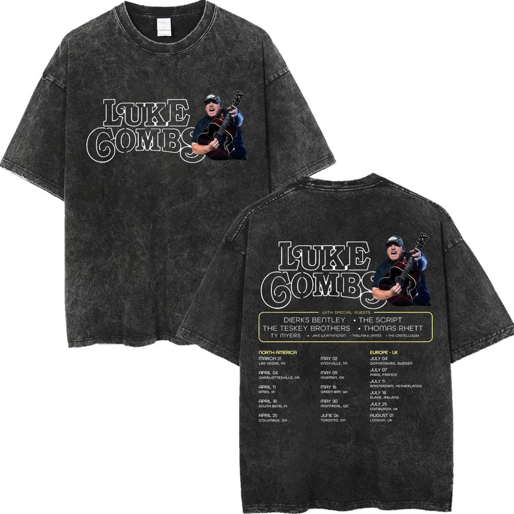 Vintage Washed Luke Combs Tour  Print Tshirt Men Women Summer Casual Fashion Tshirts High Quality Cotton Oversized T Shirt
