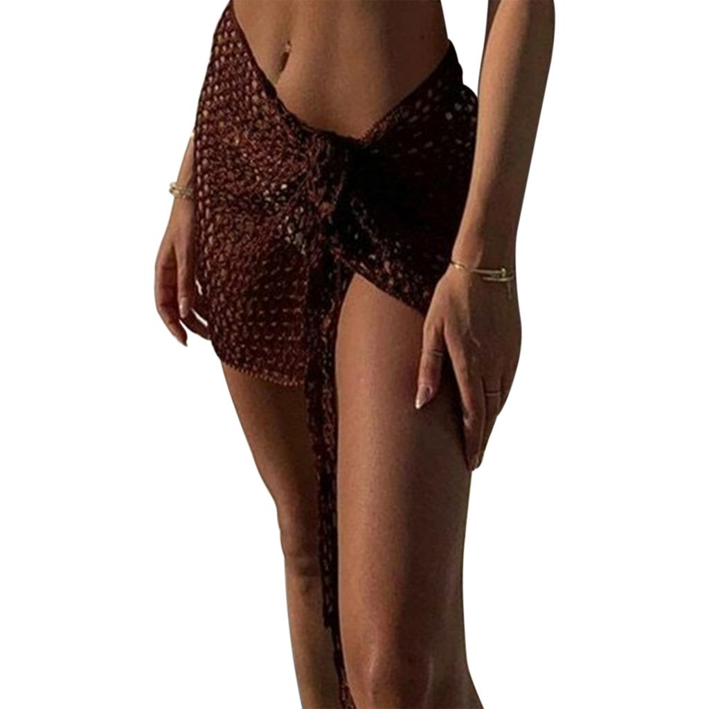 Women Beach Skirt, Cover-up Skirt Hollowed Solid Summer Mini Knitted Skirt for Vacation Seaside