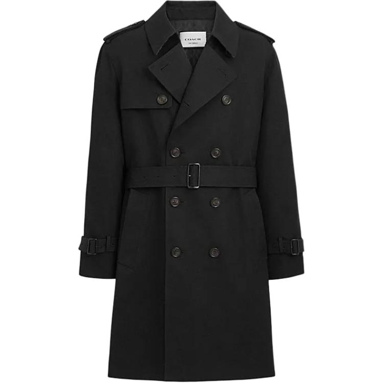 

Coach Solid Double-Breasted Lapel Long Sleeve Trench Coat Men outerwear Black CT264-BLK XL