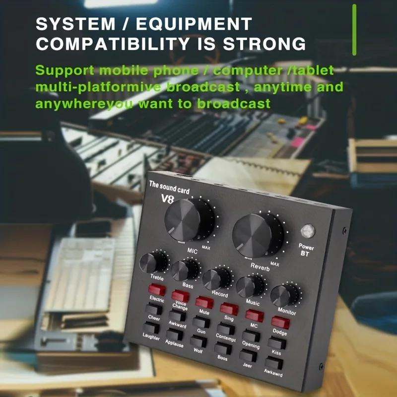 V8 Audio Mixer USB External Sound Cardof Headset Microphone Live Broadcast Sound Card for Mobile Phone Computer Sound Card