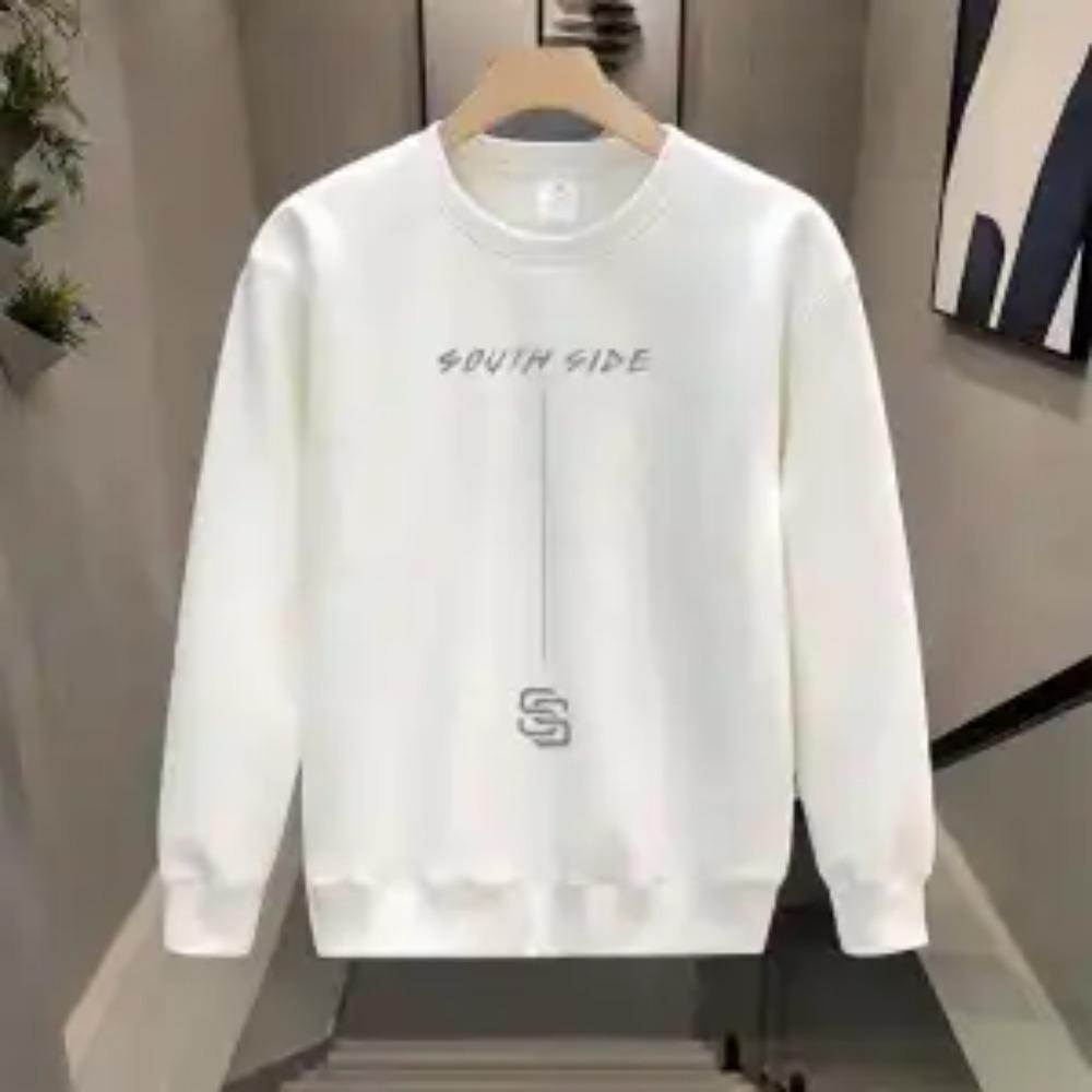 Men's Autumn and Winter Pullover Round Neck New Patchwork Printing Letter Loose Fashion Commuter Long Sleeved Sweater