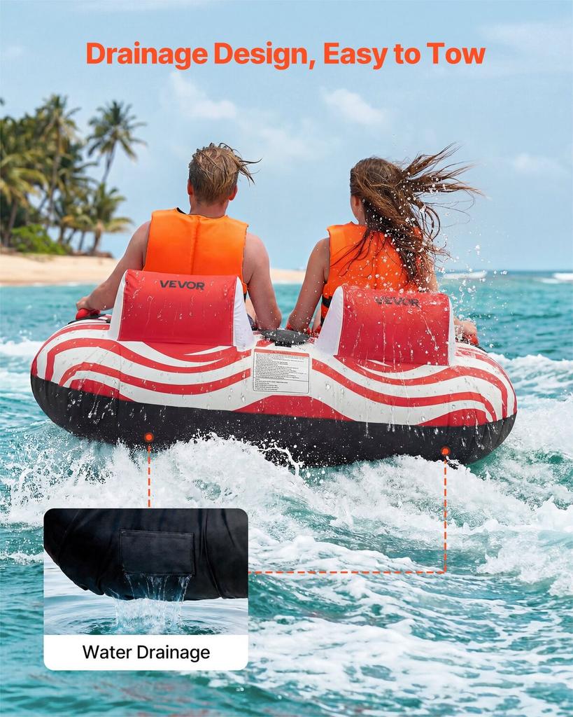 Towable Tubes for Boating, 2-Rider Inflatable Boat Tubes and Towables, 154 kg Capacity Water Sport Tubes for Boat to Pull - with 2 Cockpits, Full