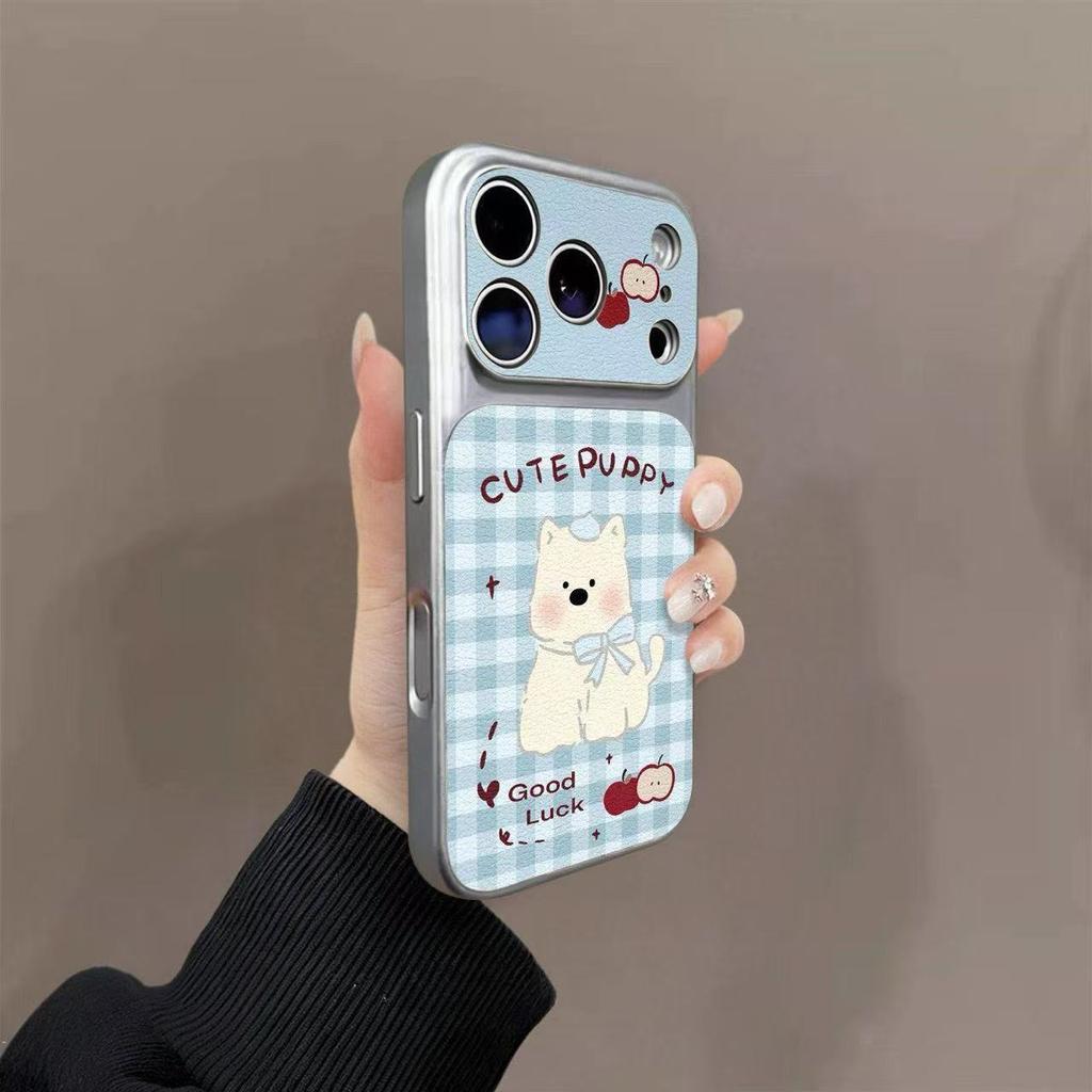 Blue puppy is suitable for 17promax mobile phone case 16pro new 15 leather 14 large windows 13 cute 12x female