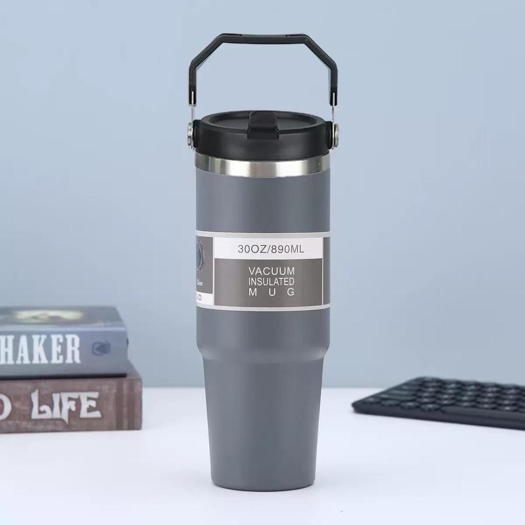 30oz Edelstahl tragbarer Reise-Thermosbecher mit Strohhalm - Großes Fassungsvermögen für Outdoor-/Autonutzung
