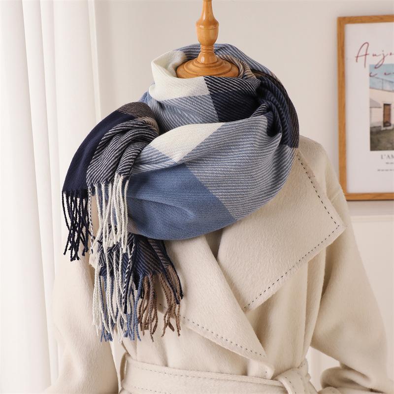 Minimalist High-end Plaid, Warm In Autumn and Winter, Cold Scarf Shawl, Commuting Versatile Couple, Fringed Imitation Cashmere Scarf