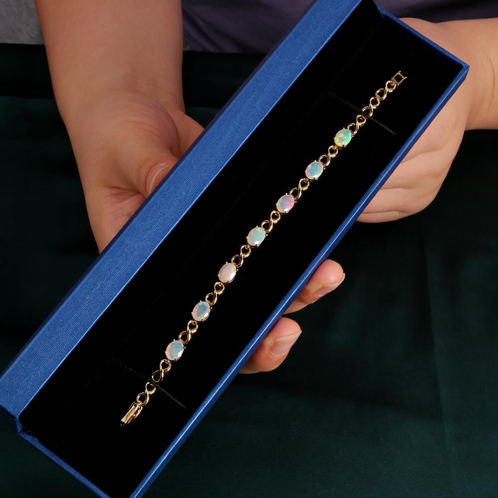 Colorful Opal Gemstone Clasp Bracelet 925 Sterling Silver Natural Colorful Fine Jewelry for Women Wife Mom Nice Gift 2024