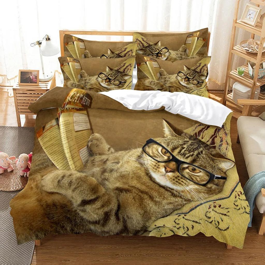 3D Cat Cute Kitten Bedding Sets Quilt Bed Cover Comforter Duvet Cover Pillow Case 2-3 Pieces Sets Kids Adult Bedroom Decoration