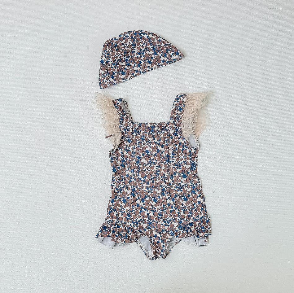 Infant Korean Floral Swimsuit: Summer One-Piece with Mesh Ruffle Sleeves & Bowknot 66 cm розовый
