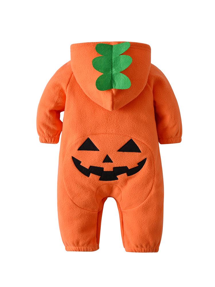 Halloween Hooded Pumpkin Monster Romper - Snap Crotch Infant Onesie for Autumn/Winter
